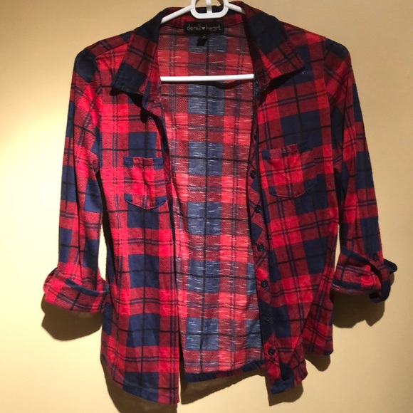 Derek Heart Tops - Blue and red flannel top